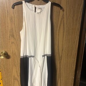 Ali Ro Silk Sleeveless Colorblock Midi Dress in White and Black